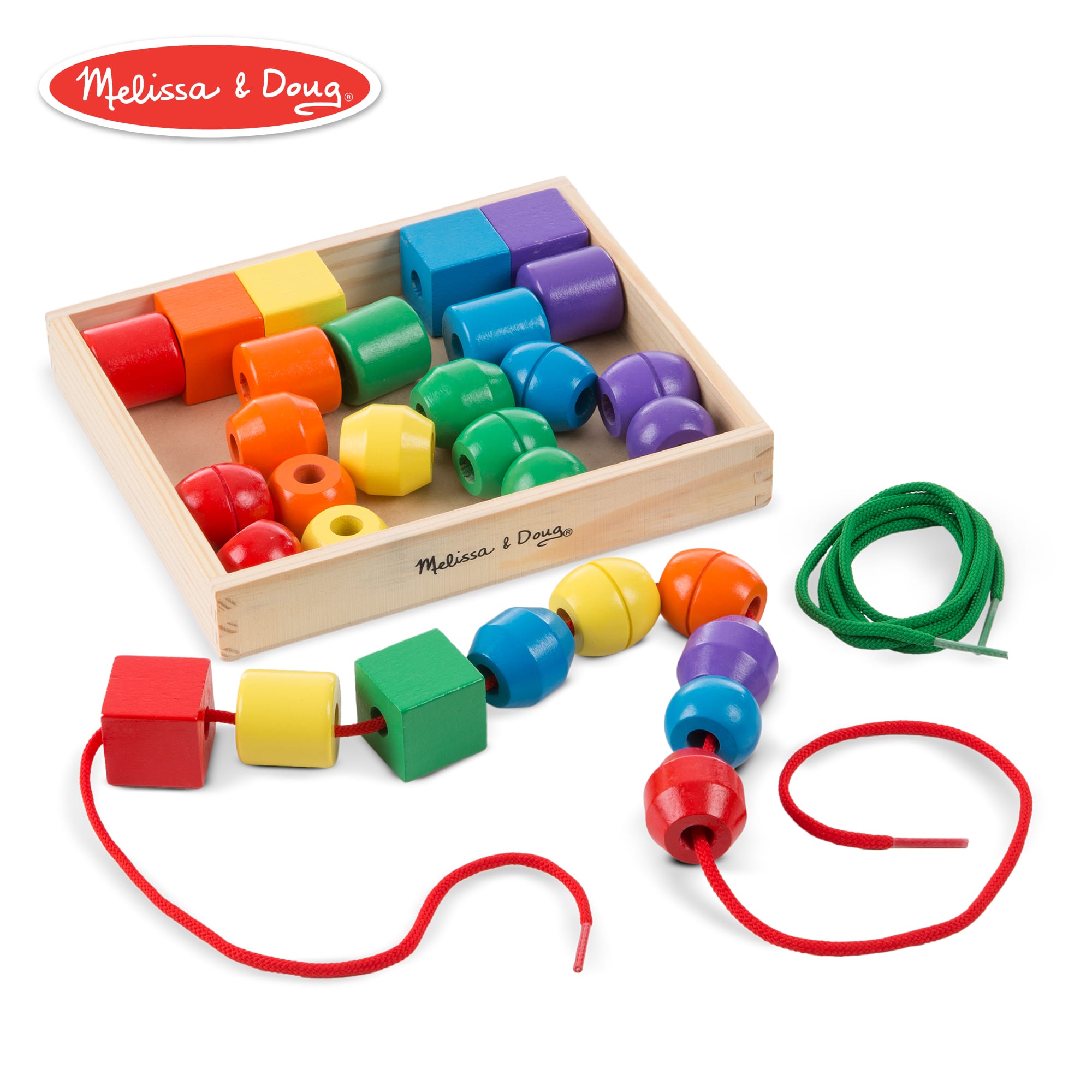 Wooden Montessori lacing beads and threading cord