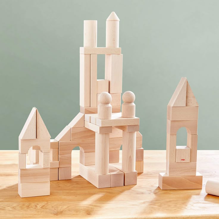 Wooden unit block architecture set for open-ended construction