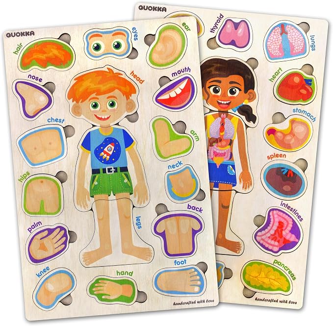 Two wooden Montessori puzzles for toddlers with colourful pieces