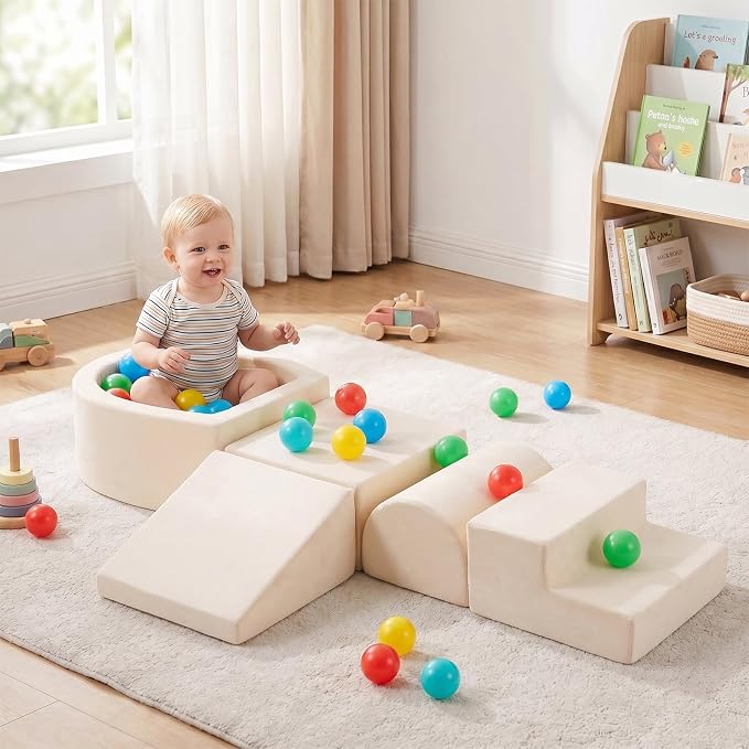 Beige five-piece toddler foam climbing set