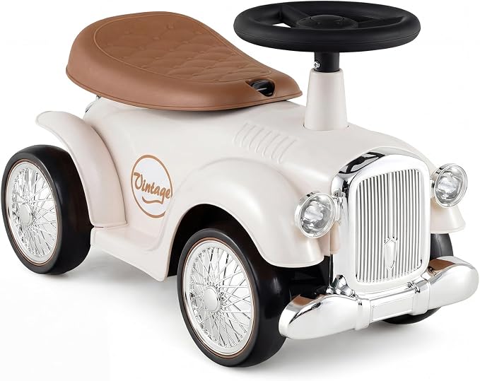 White HONEY JOY retro foot-to-floor ride-on car
