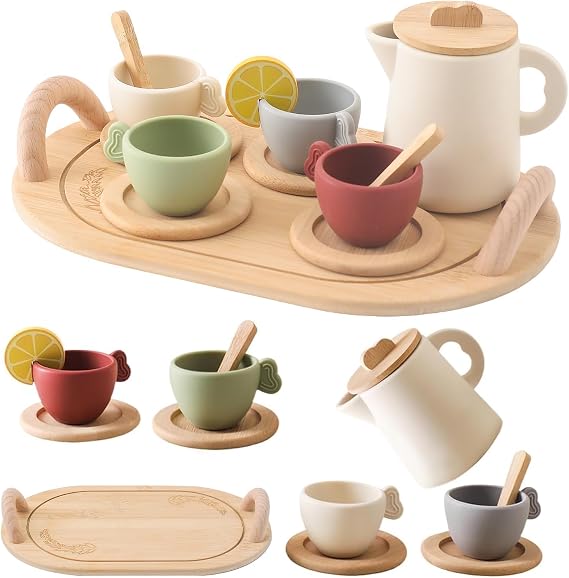 IEATFO 14 piece children's tea party set with teapot cups tray and scoop