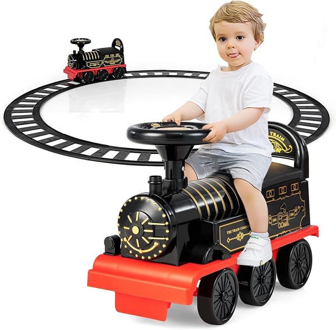 OLAKIDS retro-style 6V electric ride-on train with circular track