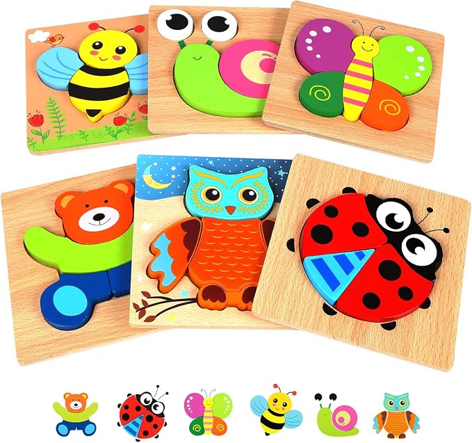 Springflower six pack colourful wooden animal jigsaw puzzles