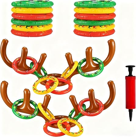 T Tersely inflatable reindeer ring toss with two antlers and twelve rings