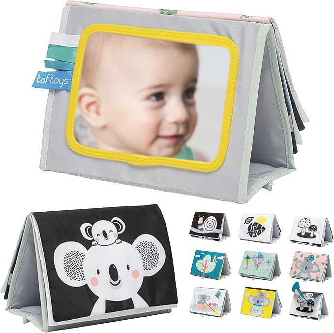 Taf Toys Tummy Time Book with high contrast newborn side and colourful baby activity side