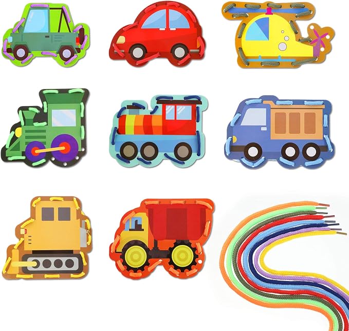 Zonon transportation lacing cards in eight patterns